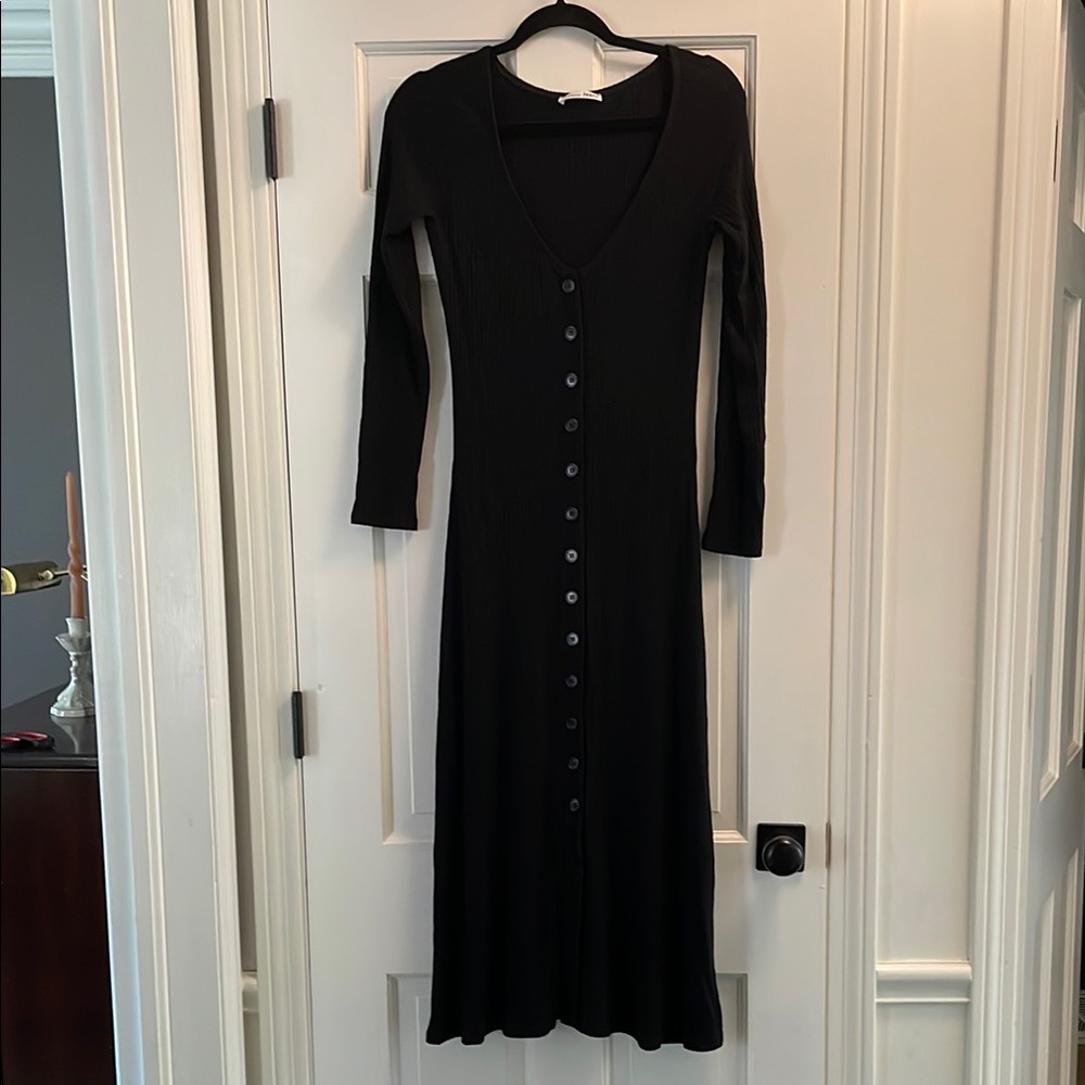 Reformation Black Buttoned Rib knit Maxi Dress